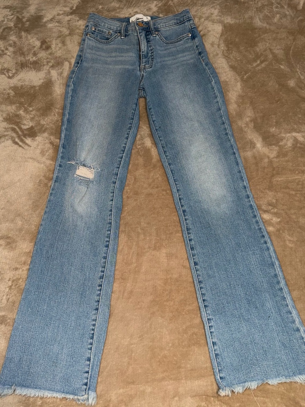 Sam Edelman Light Blue Bootcut Jeans with Green Zip Accent
